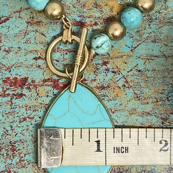 Teal Blue green gold Jasper Fall Necklace Beaded - Picture 9 of 12